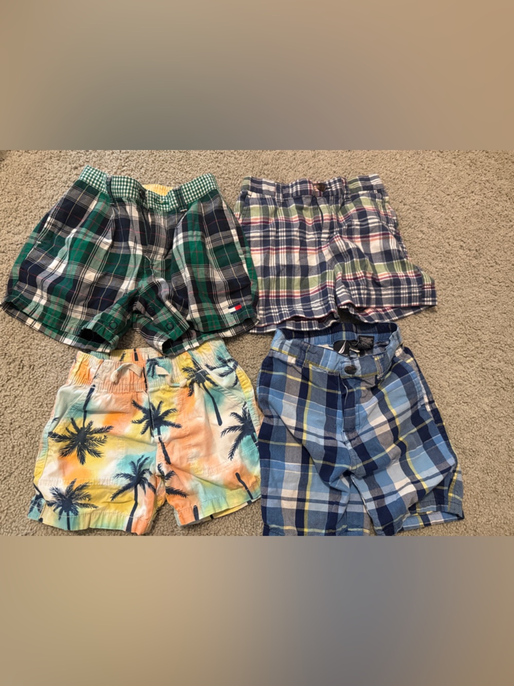 Tommy Hilfiger Boys Plaid & Palm Print Shorts Bundle - Green, Blue, Yellow